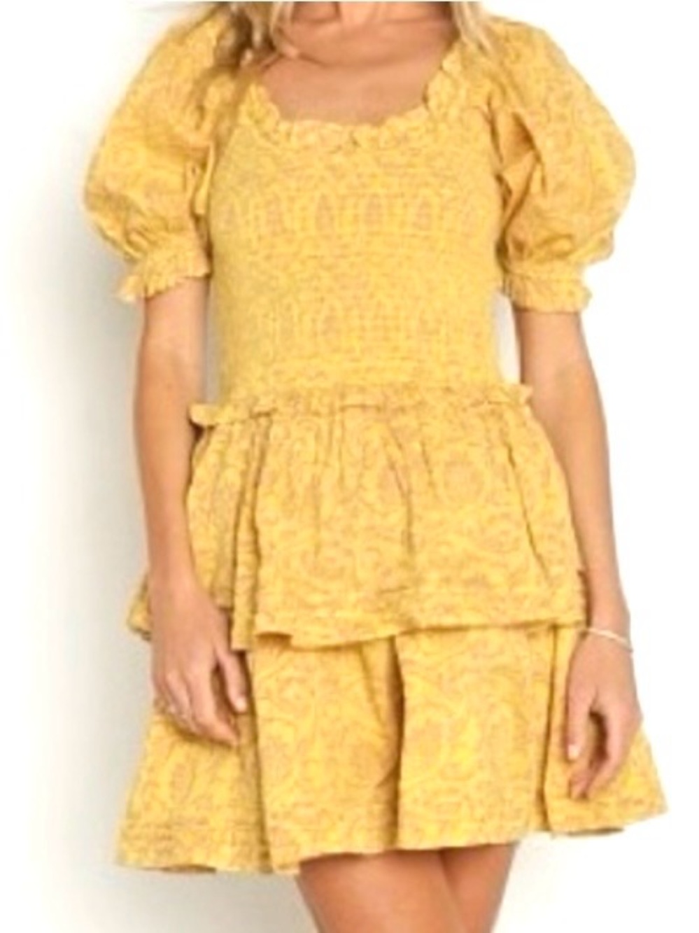 Cleobella Luna Smocked Mini Dress Camellia Yellow New Size Small